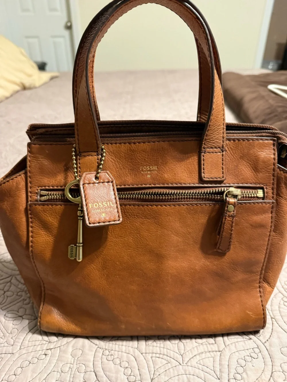 Fossil Tessa Tan Leather Handbag with Matching Wallet and Strap Nice - Picture 5 of 13